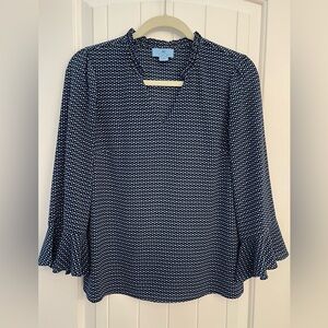 Cece Navy Blue Polka Dot 3/4 Sleeve Blouse - Size S